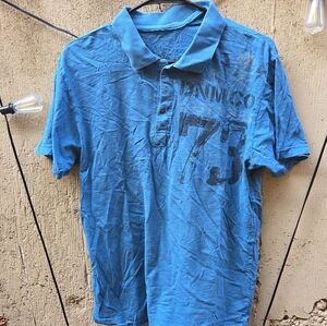 Affliction "LIVE FAST" Blue Polo Shirt with Graphics Front and Back